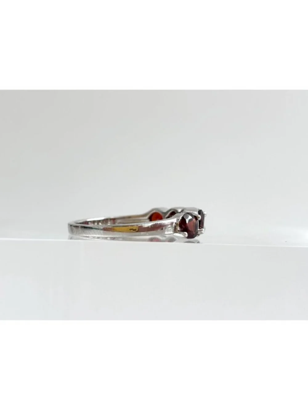 Multi Garnet Gemstone Minimalist Row Set Sterling Silver 925 Vintage Ring - sz 8